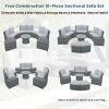 10-Piece Outdoor Sectional Half Round Patio Rattan Sofa Set; PE Wicker Conversation Furniture Set for Free Combination; Light Gray