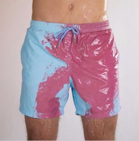 Discoloration In Water  Beach Sports Fitness Shorts  Quick-Drying Swimming Trunks  Temperature Change (Option: Blue-3XL)