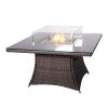 Aluminum Outdoor Dining Table Wicker Patio Gas Fire Pit Table in Brown (Table Only)