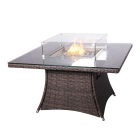 Aluminum Outdoor Dining Table Wicker Patio Gas Fire Pit Table in Brown (Table Only) (Shape: Square)