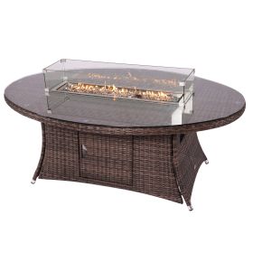 Aluminum Outdoor Dining Table Wicker Patio Gas Fire Pit Table in Brown (Table Only) (Shape: Oval)