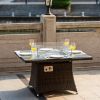 Aluminum Outdoor Dining Table Wicker Patio Gas Fire Pit Table in Brown (Table Only)